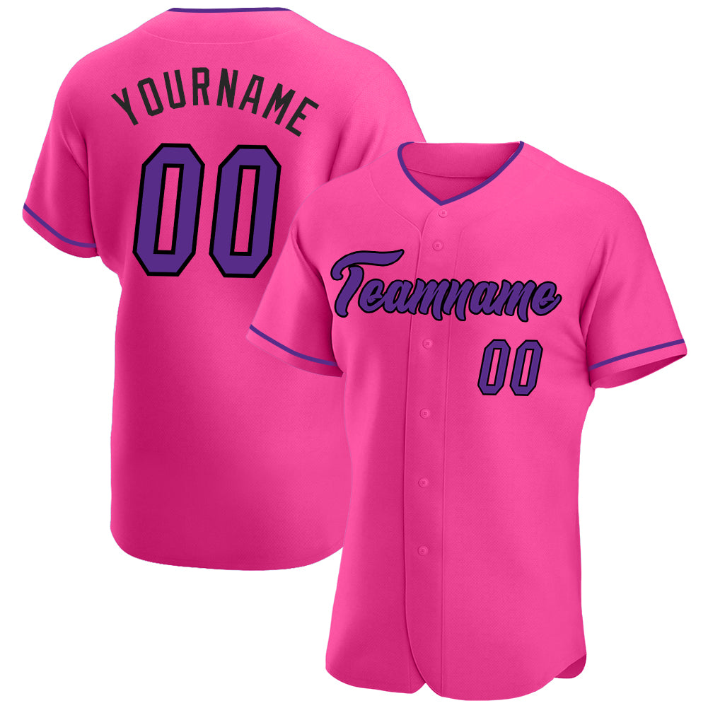 Custom Pink Purple-Black Authentic Baseball Jersey Custom Authentic Baseball Jersey - Pink Purple Black Design, Personalized Sports Gear Custom Pink Purple-Black Authentic