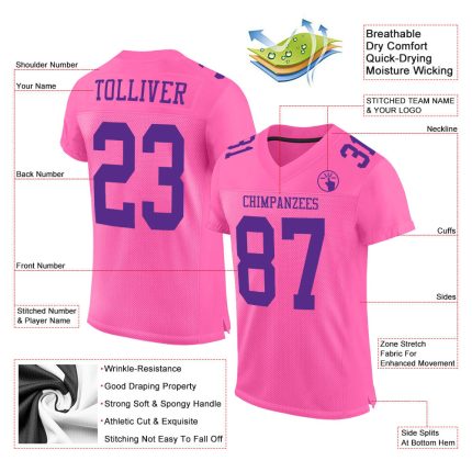 Custom Pink Purple Authentic Football Jersey - Personalized Mesh Sportswear Custom Pink Purple Mesh Authentic Football Jersey