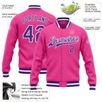 Custom Bomber Jacket Pink Purple White Varsity Full-Snap Letterman Custom Pink Purple-White Bomber Full-Snap Varsity Letterman