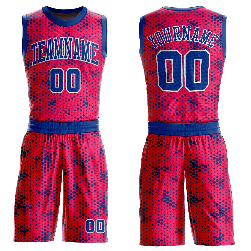 Custom Pink Basketball Jersey Round Neck Sublimation Suit - Royal White Custom Pink Royal-White Round Neck Sublimation Basketball