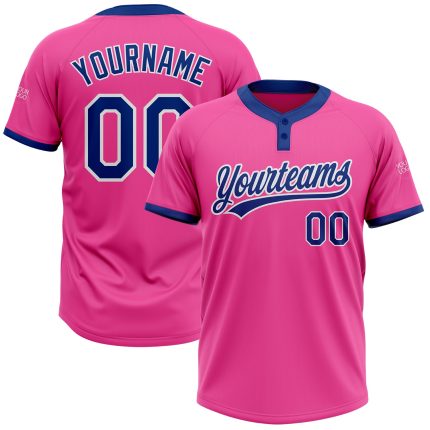 Custom Pink White Unisex Softball Jersey - Two-Button Design, Soft Fabric Custom Pink Royal-White Two-Button Unisex Softball