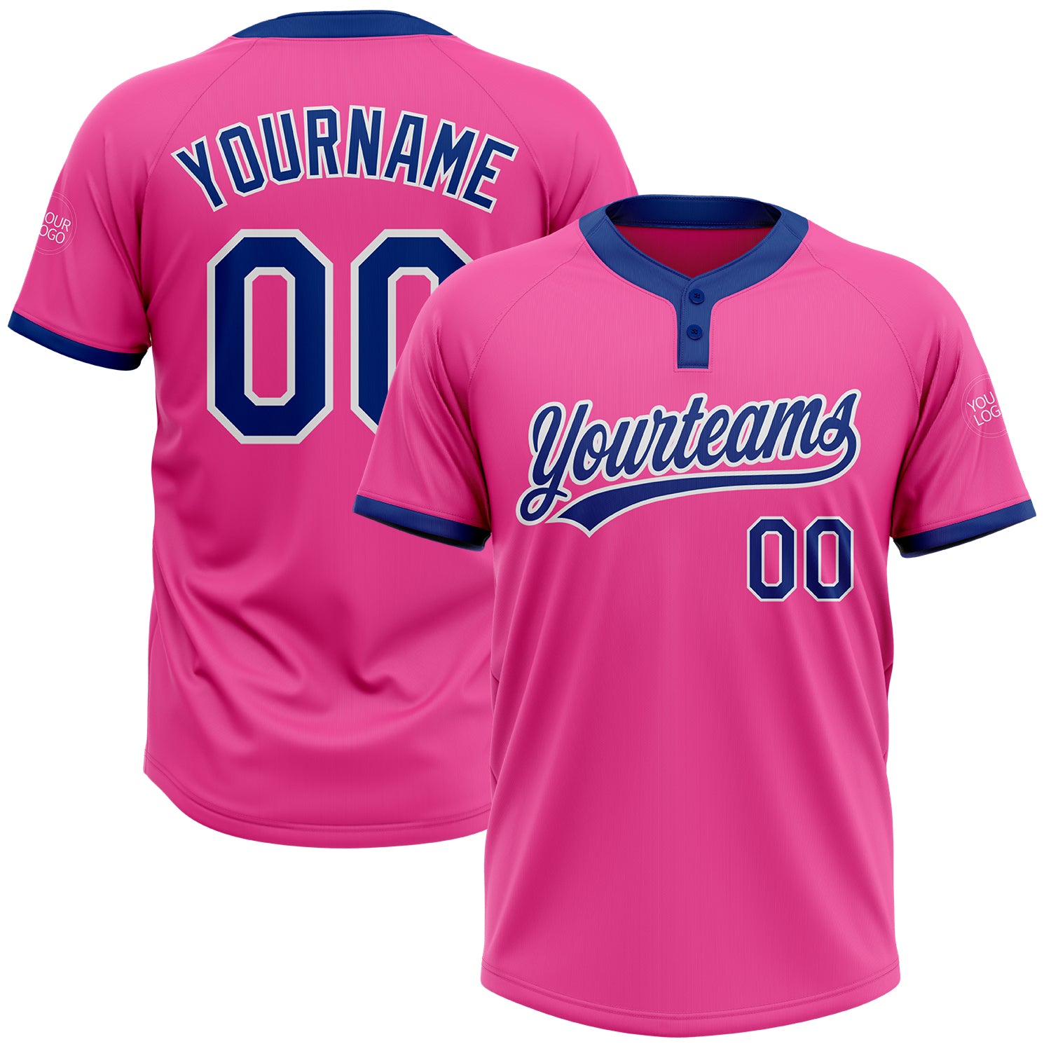 Custom Pink White Unisex Softball Jersey - Two-Button Design, Soft Fabric Custom Pink Royal-White Two-Button Unisex Softball