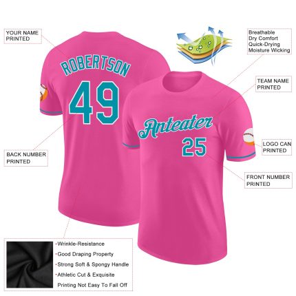 Custom Pink Teal White Performance T-Shirt for Women | Breathable Athletic Tee Custom Pink Teal-White Performance T-Shirt