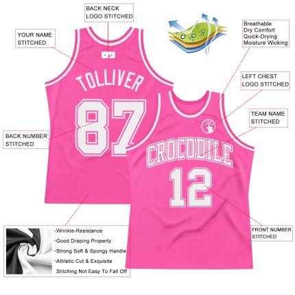 Authentic Custom Pink White Basketball Jersey - Retro Throwback Styles Custom Pink White Authentic Throwback Basketball Jersey