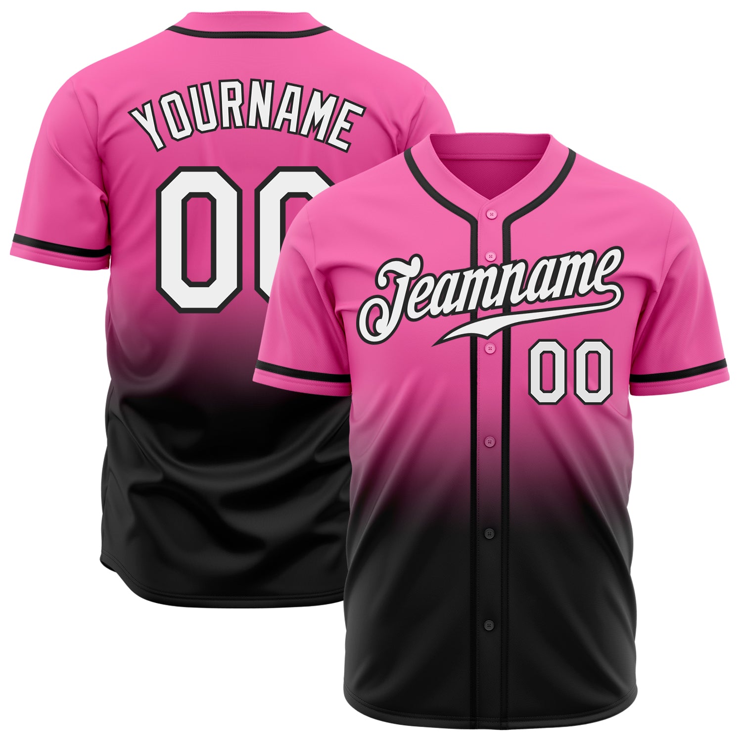 Custom pink, black and white fade baseball jersey