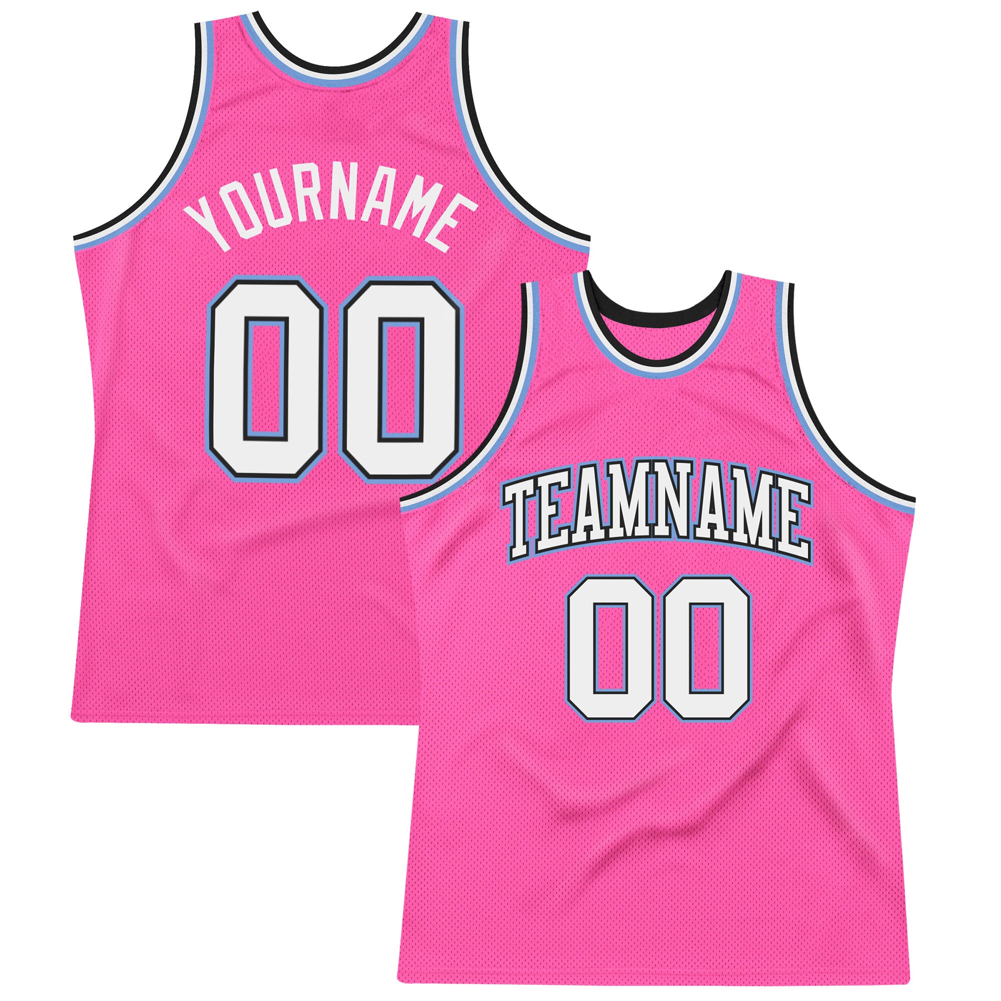 Custom Pink White Black-Light Blue Authentic Throwback Basketball Jersey Authentic Custom Basketball Jersey - Pink White Black Light Blue Throwback Design Custom Pink White Black-Light Blue Authentic