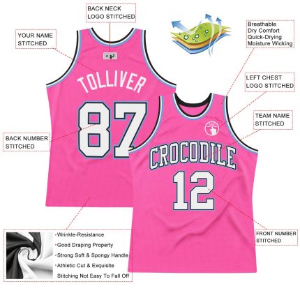 Authentic Custom Basketball Jersey - Pink White Black Light Blue Throwback Design Custom Pink White Black-Light Blue Authentic