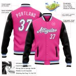 Custom Bomber Jacket Pink White Black Light Blue Full-Snap Two Tone Varsity Letterman Custom Pink White Black-Light Blue