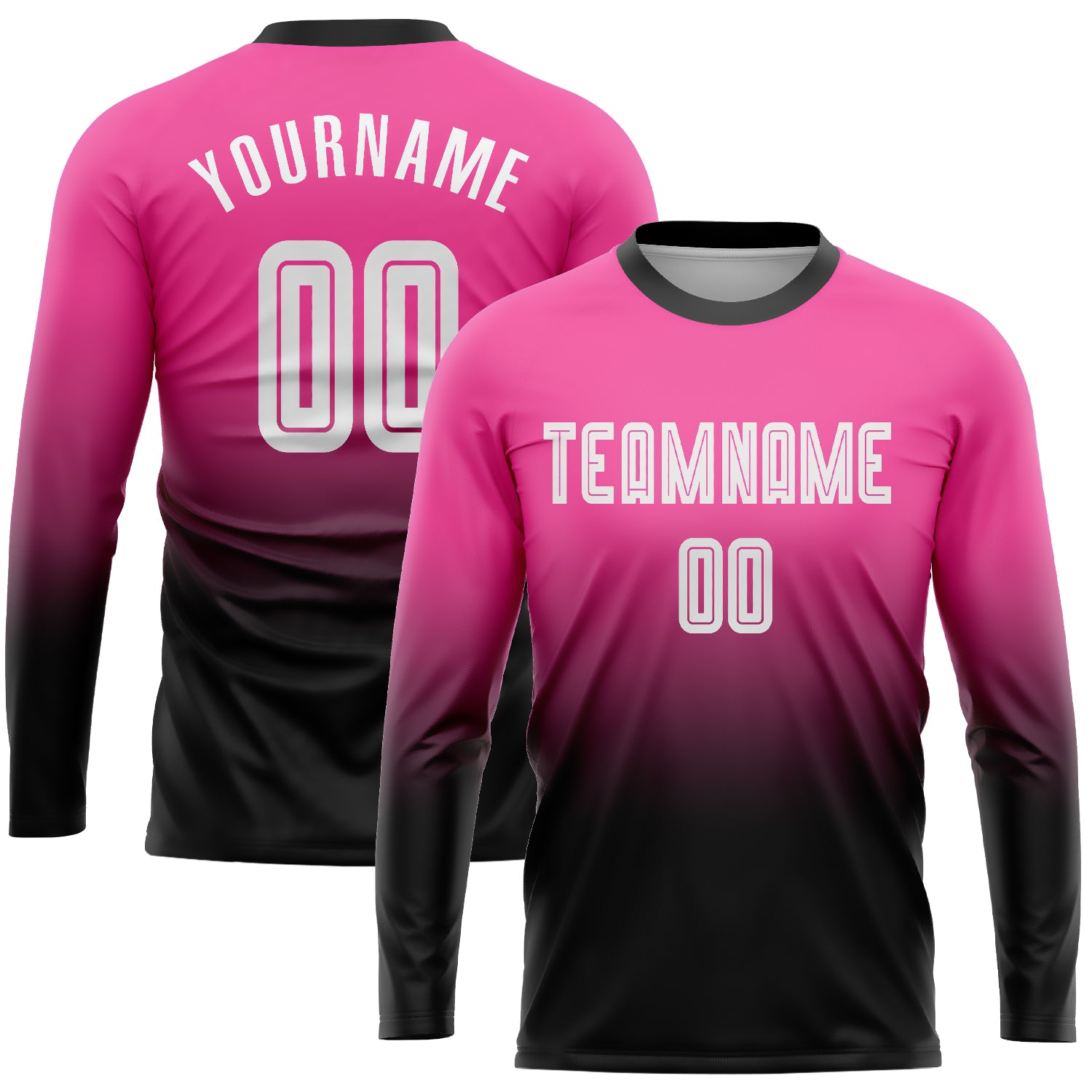 Custom Pink Black White Fade Soccer Jersey Long Sleeve Fashion Uniform Custom Pink White-Black Sublimation Long Sleeve Fade