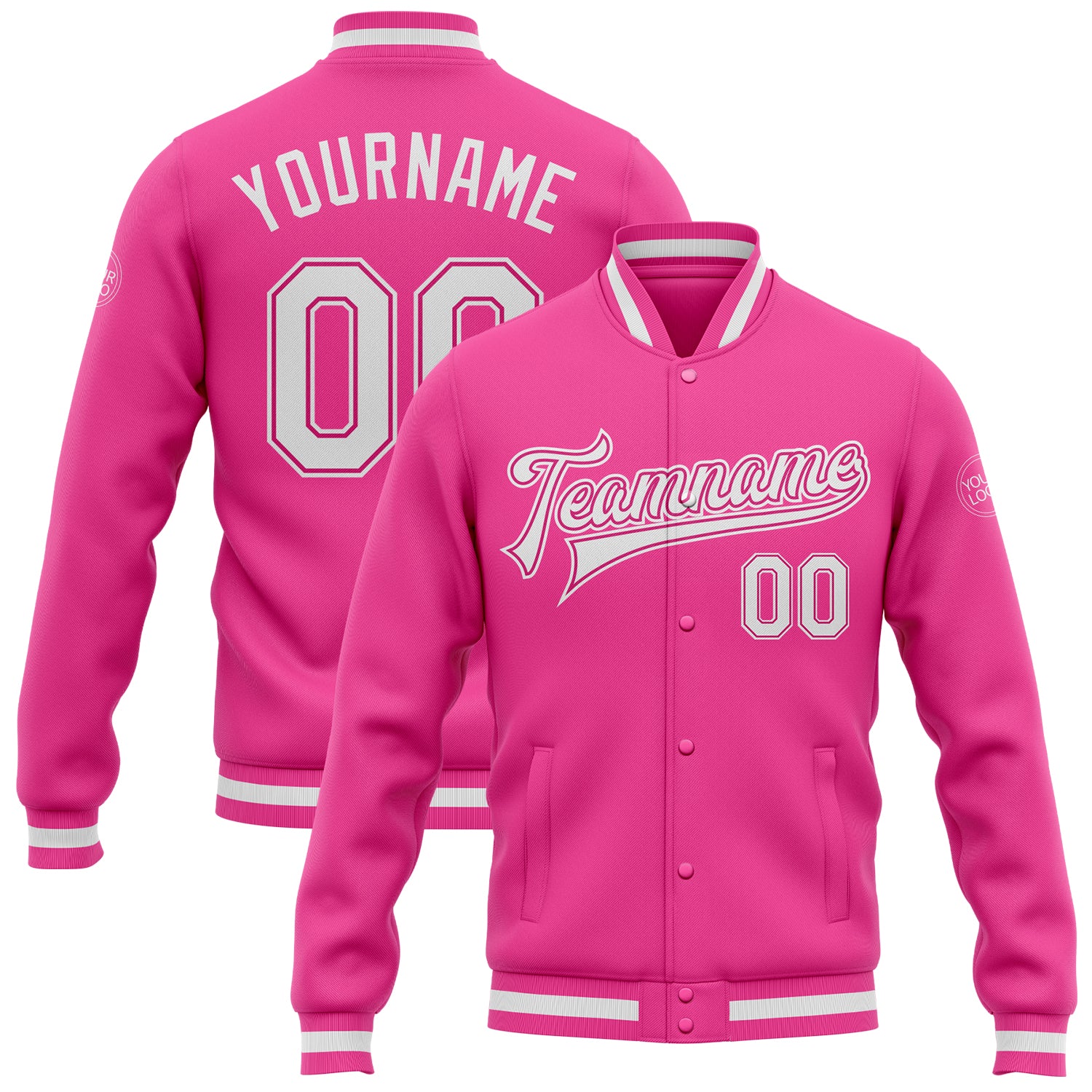 Custom pink and white varsity letterman jacket