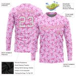 Breast Cancer Awareness Custom 3D Pattern Long Sleeve Performance T-Shirt in Pink & White Custom Pink White Breast Cancer