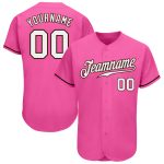 Authentic Custom Pink White Brown Baseball Jersey for Men and Women Custom Pink White-Brown Authentic Baseball Jersey