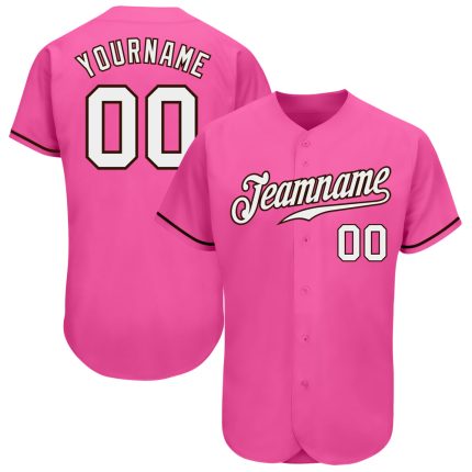 Authentic Custom Pink White Brown Baseball Jersey for Men and Women Custom Pink White-Brown Authentic Baseball Jersey