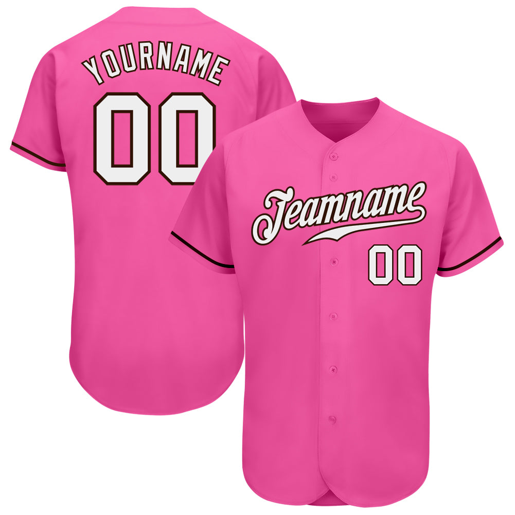 Custom Pink White-Brown Authentic Baseball Jersey Authentic Custom Pink White Brown Baseball Jersey for Men and Women Custom Pink White-Brown Authentic Baseball Jersey