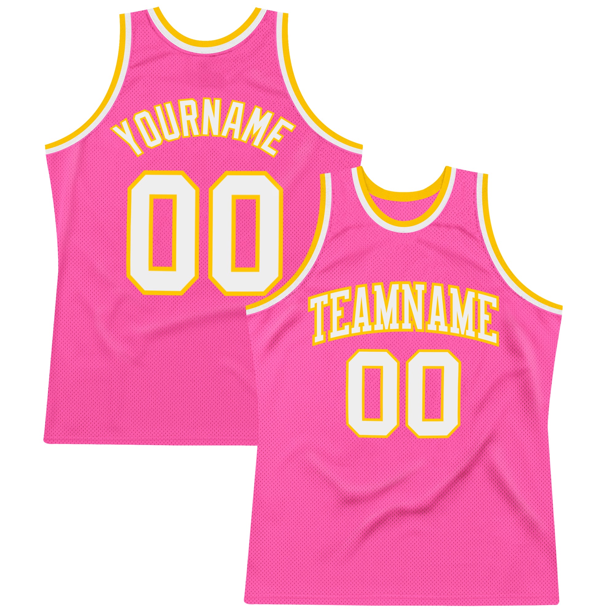 Custom Pink White-Gold Authentic Basketball Jersey for Throwback Fans Custom Pink White-Gold Authentic Throwback Basketball