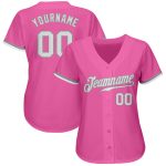 Custom Pink White Gray Baseball Jersey - Authentic Design, Perfect for Fans Custom Pink White-Gray Authentic Baseball Jersey