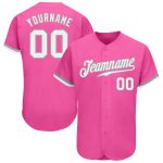 Custom Pink White Gray Baseball Jersey - Authentic Design, Perfect for Fans Custom Pink White-Gray Authentic Baseball Jersey