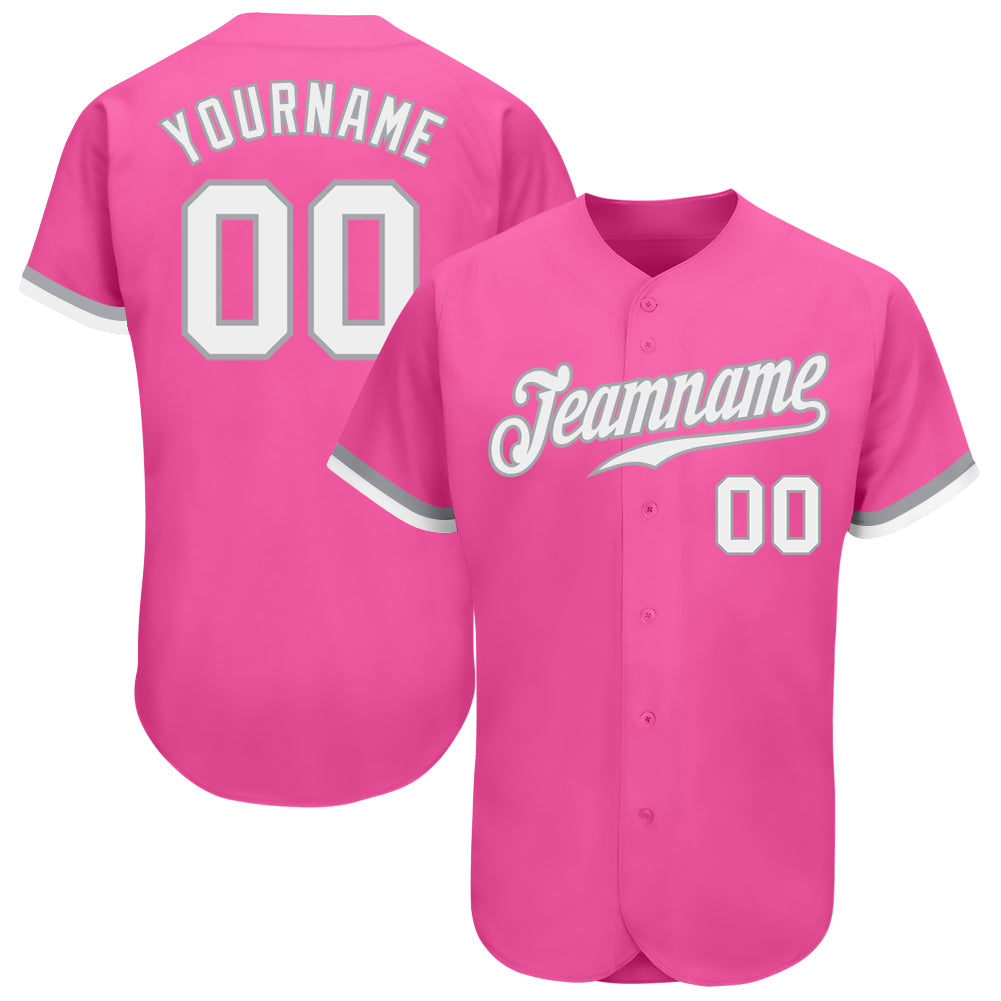 Custom Pink White Gray Baseball Jersey - Authentic Design, Perfect for Fans Custom Pink White-Gray Authentic Baseball Jersey
