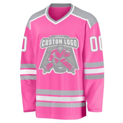 Personalized Pink White Gray Hockey Jersey for Custom Team Wear Custom Pink White-Gray Hockey Jersey