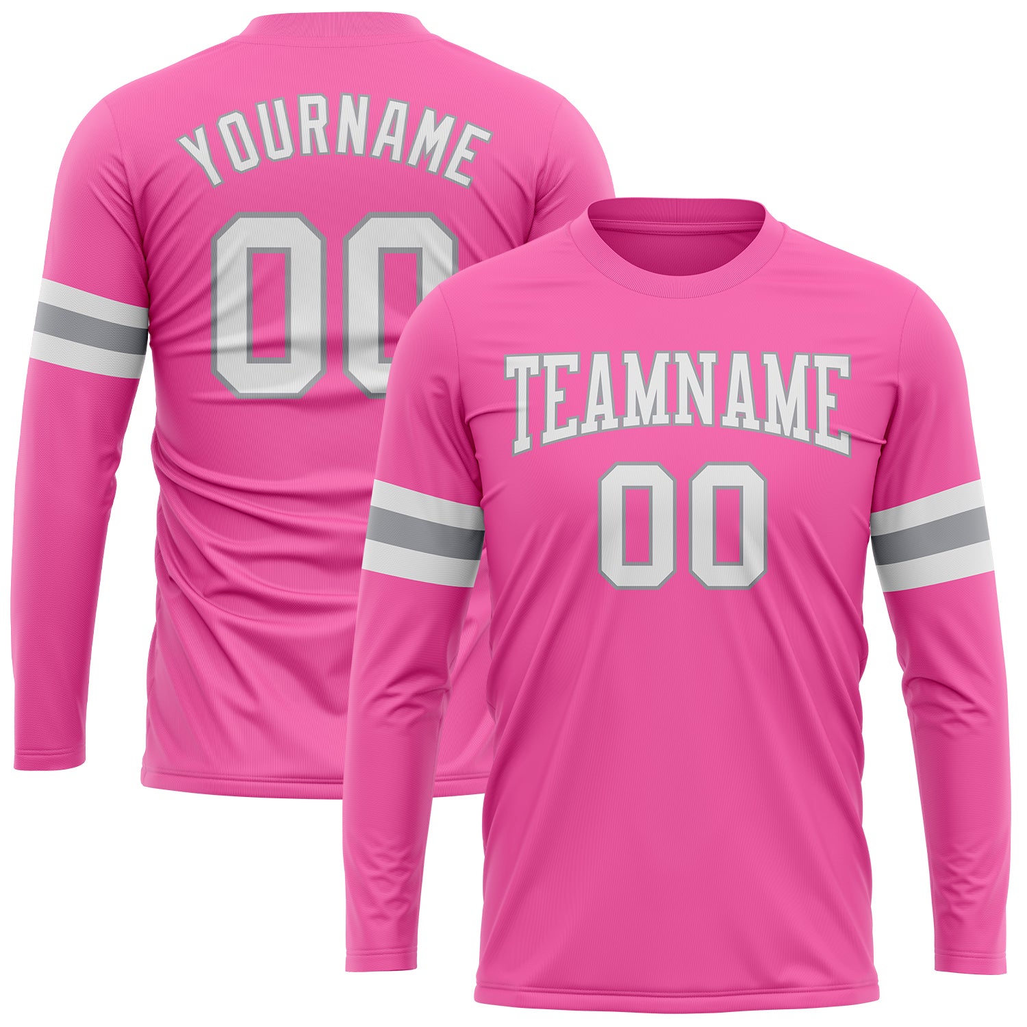 Custom Long Sleeve Performance T-Shirt in Pink, White, and Gray for Women Custom Pink White-Gray Long Sleeve Performance