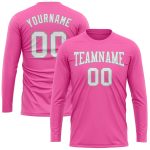 Custom Long Sleeve Performance T-Shirt in Pink, White, and Gray for Women Custom Pink White-Gray Long Sleeve Performance