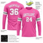 Custom Long Sleeve Performance T-Shirt in Pink, White, and Gray for Women Custom Pink White-Gray Long Sleeve Performance