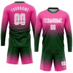 Custom Soccer Uniform Jersey - Pink White Green Fade Sublimation Long Sleeve Fashion Wear Custom Pink White-Green Sublimation