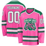 Custom Pink and Green Hockey Jersey - Personalized White Kelly Green Design Custom Pink White-Kelly Green Hockey Jersey