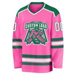 Custom Pink and Green Hockey Jersey - Personalized White Kelly Green Design Custom Pink White-Kelly Green Hockey Jersey