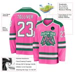 Custom Pink and Green Hockey Jersey - Personalized White Kelly Green Design Custom Pink White-Kelly Green Hockey Jersey