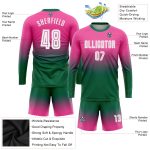 Custom Pink White Kelly Green Soccer Jersey Long Sleeve Sublimation Fade Fashion Uniform Custom Pink White-Kelly Green Sublimation