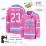 Custom Pink White Light Blue Hockey Jersey for Personalized Team Gear Custom Pink White-Light Blue Hockey Jersey