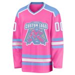 Custom Pink White Light Blue Hockey Jersey for Personalized Team Gear Custom Pink White-Light Blue Hockey Jersey