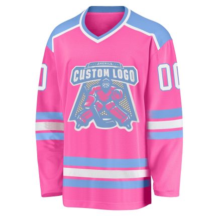 Custom Pink White Light Blue Hockey Jersey for Personalized Team Gear Custom Pink White-Light Blue Hockey Jersey