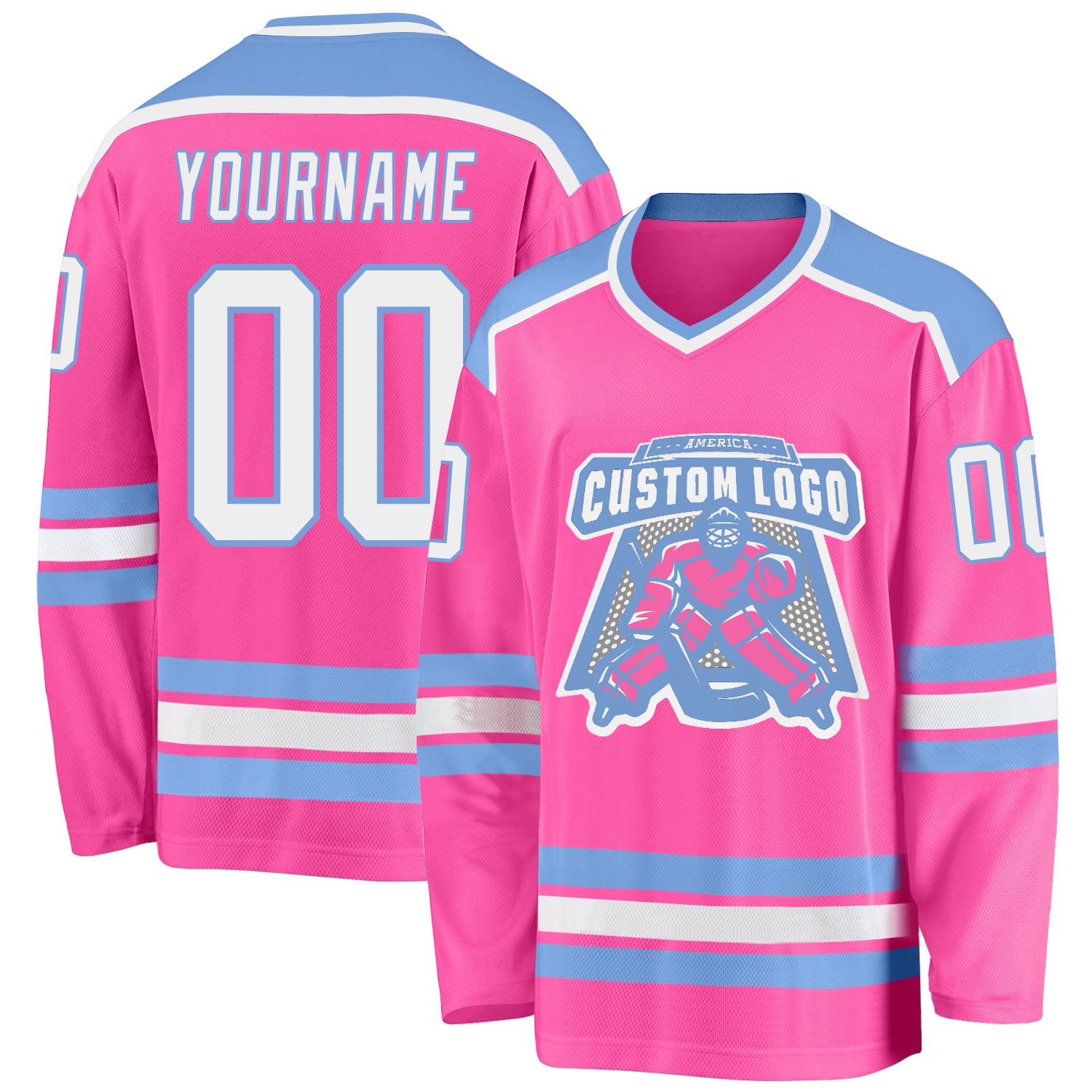 Custom Pink White Light Blue Hockey Jersey for Personalized Team Gear Custom Pink White-Light Blue Hockey Jersey