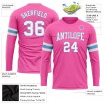 Custom Long Sleeve Performance T-Shirt in Pink, White & Light Blue Custom Pink White-Light Blue Long Sleeve Performance T-Shirt
