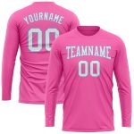 Custom Long Sleeve Performance T-Shirt in Pink, White & Light Blue Custom Pink White-Light Blue Long Sleeve Performance T-Shirt