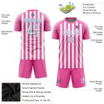 Custom Pink White Light Blue Soccer Uniform Jersey for Kids and Adults Custom Pink White-Light Blue Sublimation Soccer Uniform