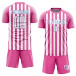 Custom Pink White Light Blue Soccer Uniform Jersey for Kids and Adults Custom Pink White-Light Blue Sublimation Soccer Uniform