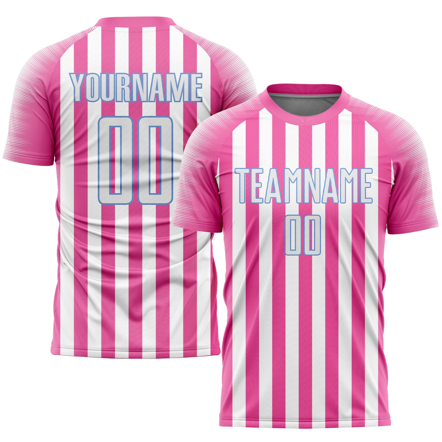 Custom Pink White Light Blue Soccer Uniform Jersey for Kids and Adults Custom Pink White-Light Blue Sublimation Soccer Uniform