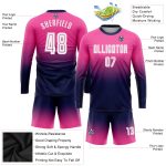 Custom Soccer Jersey Pink White Navy Long Sleeve Fade Fashion Sublimation Uniform Custom Pink White-Navy Sublimation Long