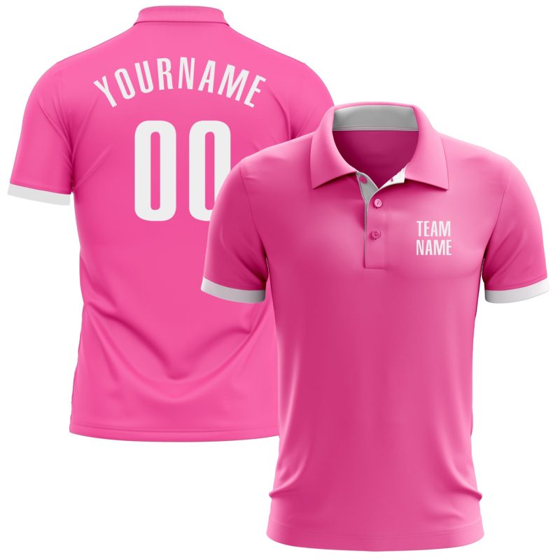 Custom Golf Polo Shirt - Performance Pink White Design for Men and Women Custom Pink White Performance Golf Polo Shirt