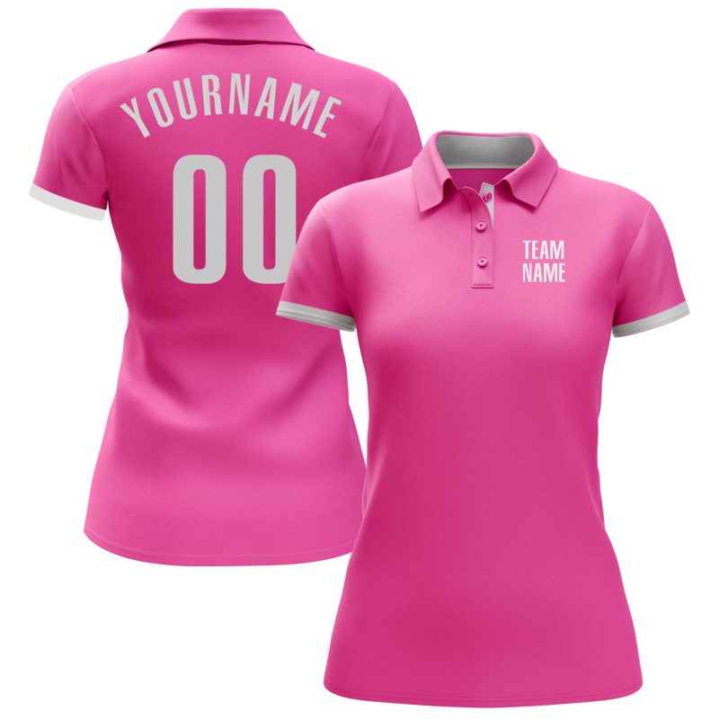Custom Golf Polo Shirt - Performance Pink White Design for Men and Women Custom Pink White Performance Golf Polo Shirt