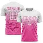 Custom Pink White Soccer Jersey, Personalized Sublimation Uniform for Teams Custom Pink White Sublimation Soccer Uniform