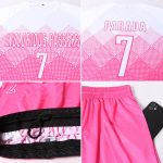 Custom Pink White Soccer Jersey, Personalized Sublimation Uniform for Teams Custom Pink White Sublimation Soccer Uniform