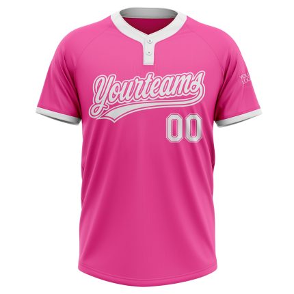 Custom Softball Jersey Pink White Unisex Two-Button Design for Comfort Custom Pink White Two-Button Unisex Softball Jersey