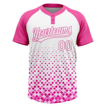 Custom Pink White Softball Jersey Unisex Style 8247 - Two-Button Design for Comfortable Play Custom Pink White Two-Button