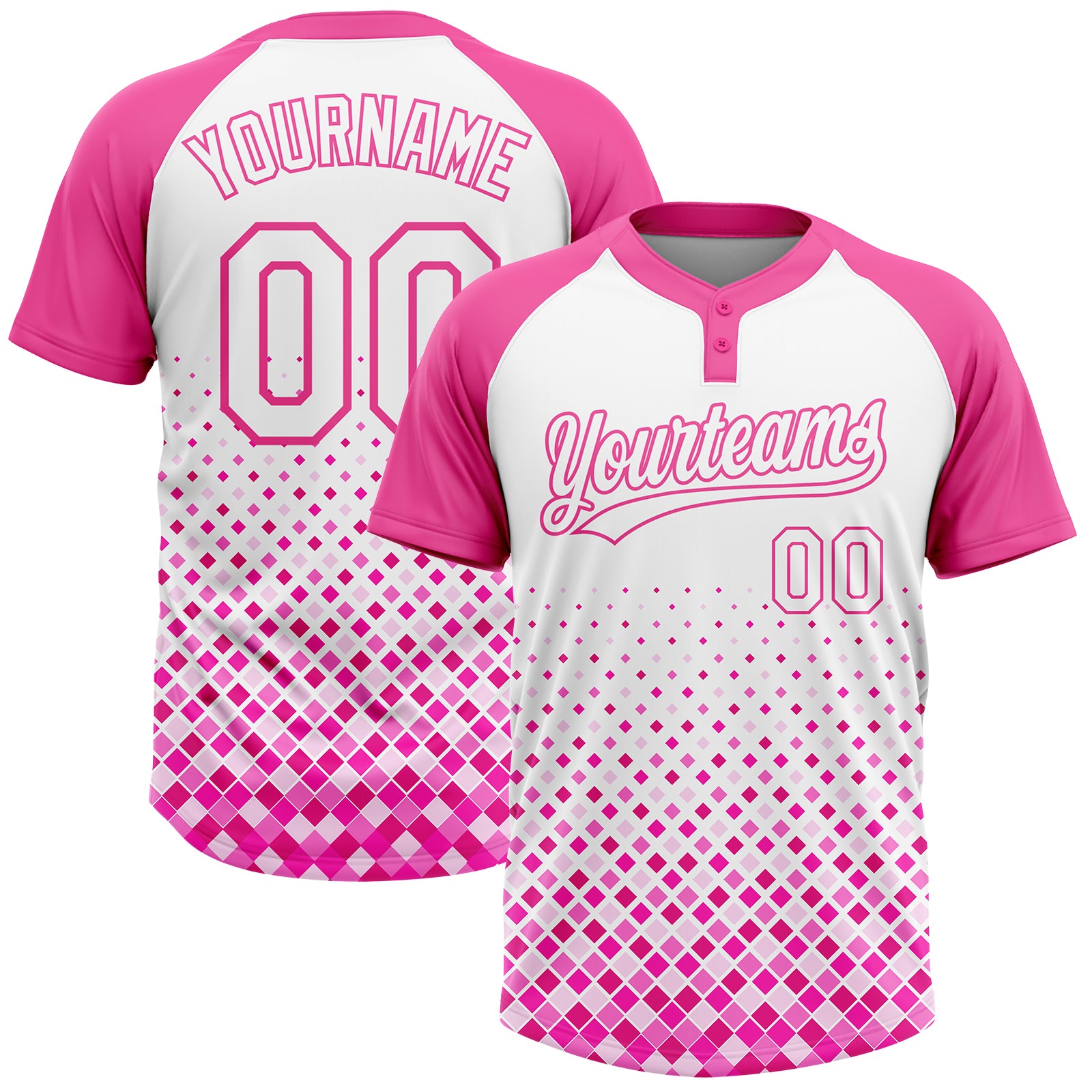 Custom Pink White Softball Jersey Unisex Style 8247 - Two-Button Design for Comfortable Play Custom Pink White Two-Button