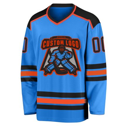 Custom Hockey Jersey - Powder Blue with Black and Orange Trim Custom Powder Blue Black-Orange Hockey Jersey