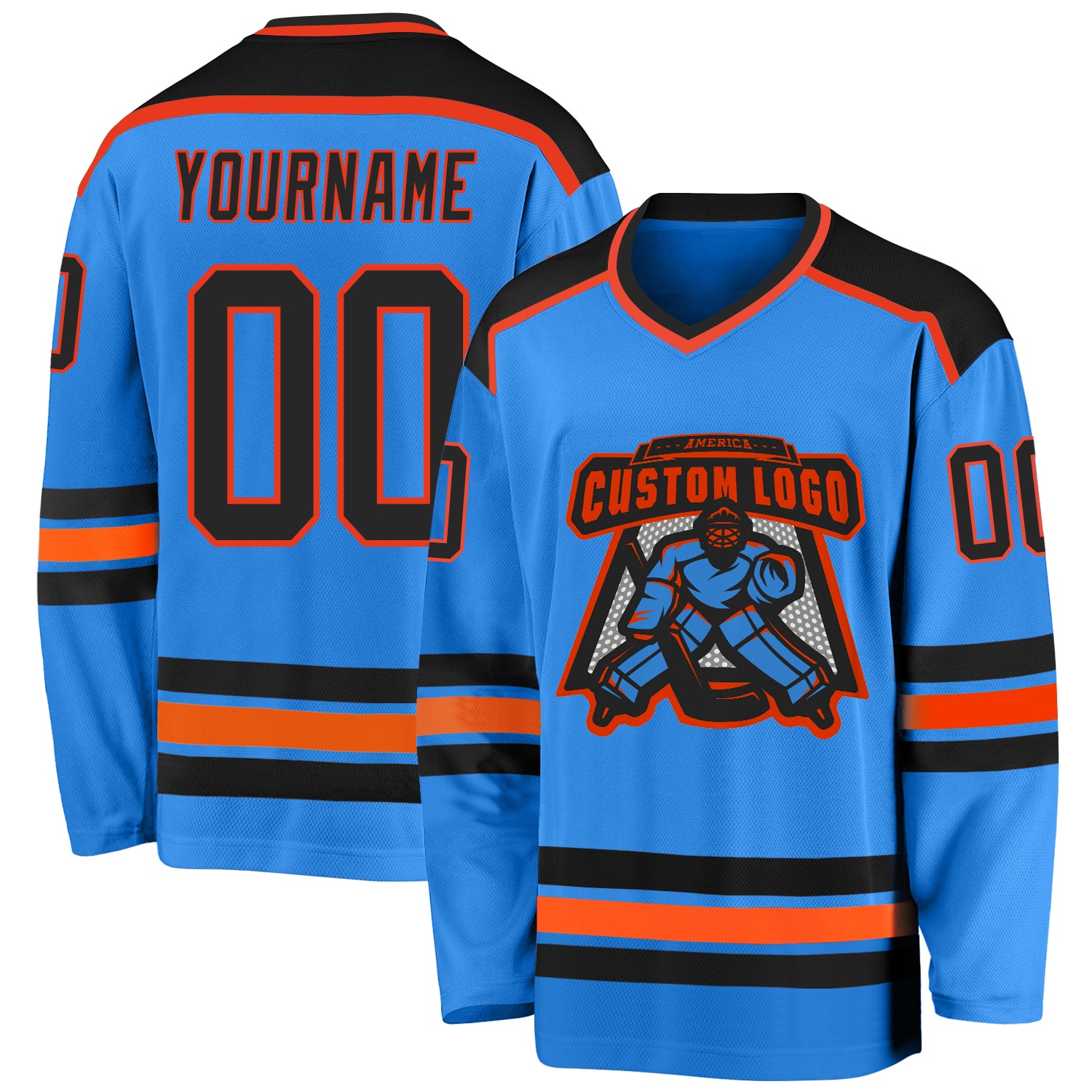 Custom Hockey Jersey - Powder Blue with Black and Orange Trim Custom Powder Blue Black-Orange Hockey Jersey